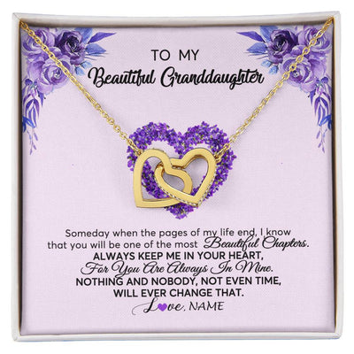 Interlocking Hearts Necklace 18K Yellow Gold Finish | Personalized To My Granddaughter Necklace From Grandma Flower Always Keep Me In Your Heart Granddaughter Birthday Customized Gift Box Message Card | teecentury