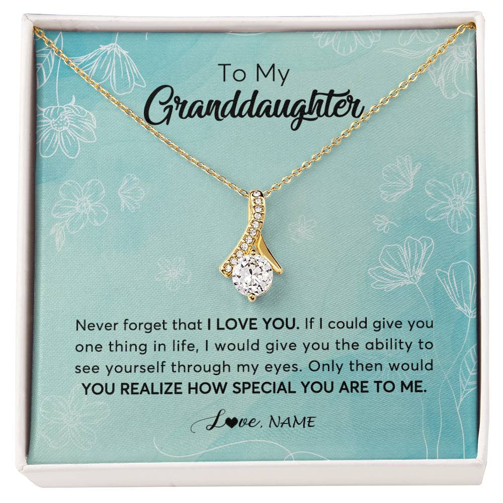 Alluring Beauty Necklace 18K Yellow Gold Finish | Personalized To My Granddaughter Necklace From Grandma Flower Never Forget I Love You Granddaughter Jewelry Graduation Birthday Customized Gift Box Message Card | teecentury