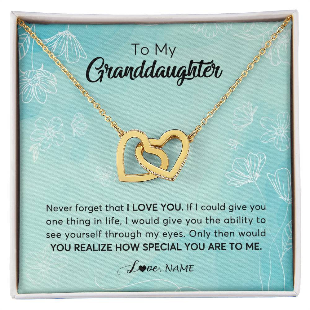 Interlocking Hearts Necklace 18K Yellow Gold Finish | Personalized To My Granddaughter Necklace From Grandma Flower Never Forget I Love You Granddaughter Jewelry Graduation Birthday Customized Gift Box Message Card | teecentury
