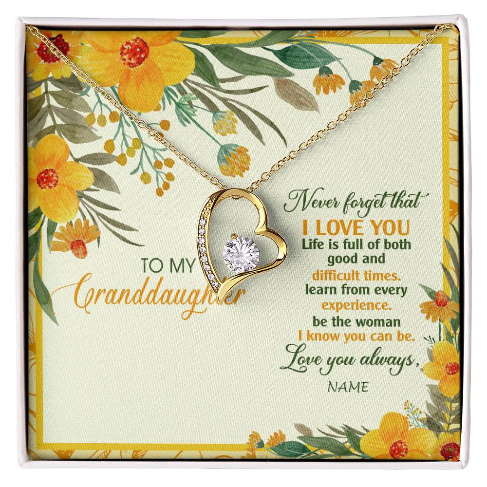 Forever Love Necklace 18K Yellow Gold Finish | Personalized To My Granddaughter Necklace From Grandma Flower Never Forget That I Love You Granddaughter Birthday Christmas Customized Gift Box Message Card | teecentury