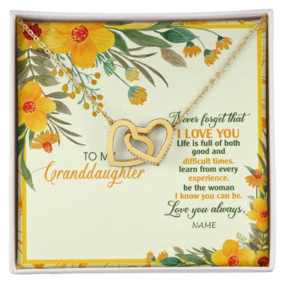 Interlocking Hearts Necklace 18K Yellow Gold Finish | Personalized To My Granddaughter Necklace From Grandma Flower Never Forget That I Love You Granddaughter Birthday Christmas Customized Gift Box Message Card | teecentury
