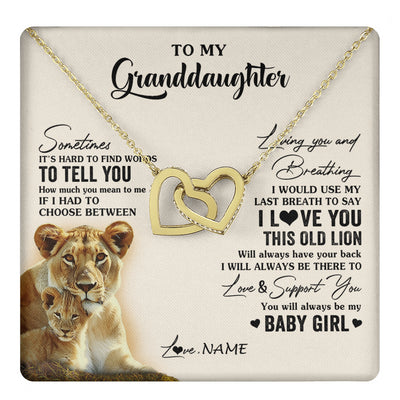 Interlocking Hearts Necklace 18K Yellow Gold Finish | 1 | Personalized To My Granddaughter Necklace From Grandma Gigi I Love You This Old Lion Granddaughter Birthday Christmas Customized Gift Box Message Card | teecentury