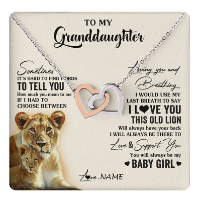 Interlocking Hearts Necklace Stainless Steel & Rose Gold Finish | 1 | Personalized To My Granddaughter Necklace From Grandma Gigi I Love You This Old Lion Granddaughter Birthday Christmas Customized Gift Box Message Card | teecentury