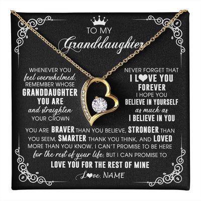 Forever Love Necklace 18K Yellow Gold Finish | 1 | Personalized To My Granddaughter Necklace From Grandma Gigi Inspirational Strength Granddaughter Birthday Jewelry Christmas Customized Gift Box Message Card | teecentury