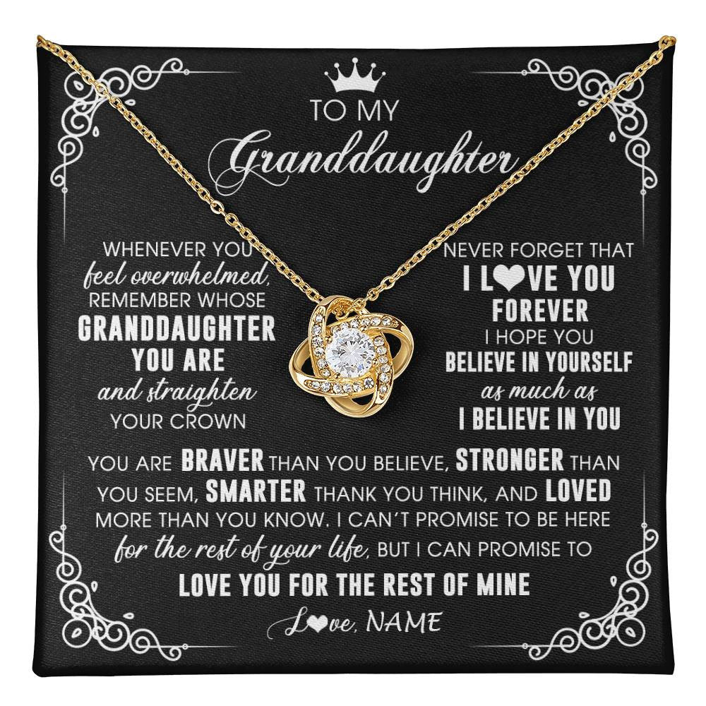 Love Knot Necklace 18K Yellow Gold Finish | 1 | Personalized To My Granddaughter Necklace From Grandma Gigi Inspirational Strength Granddaughter Birthday Jewelry Christmas Customized Gift Box Message Card | teecentury
