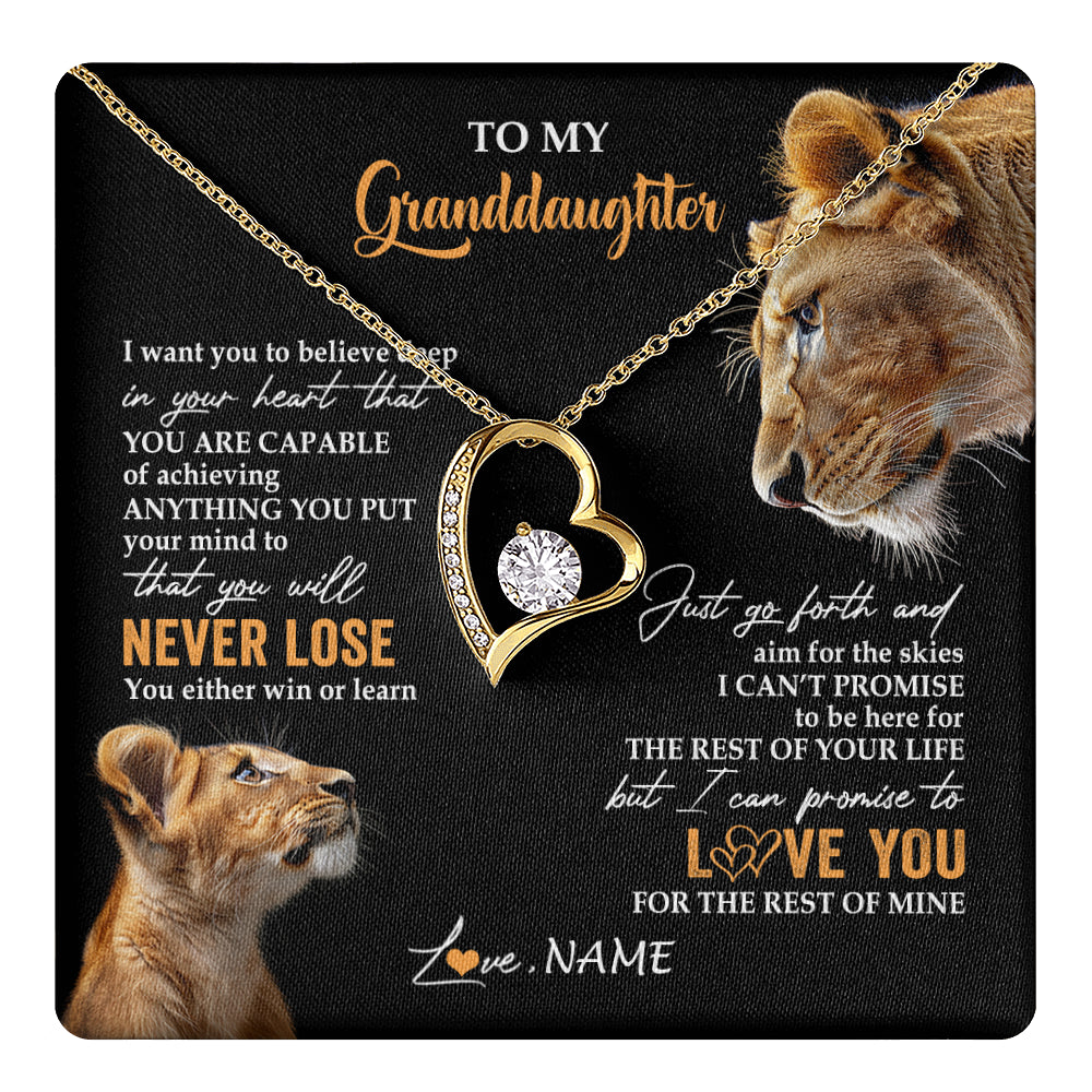 Forever Love Necklace 18K Yellow Gold Finish | 1 | Personalized To My Granddaughter Necklace From Grandma Gigi You Will Never Lose Lion Granddaughter Birthday Gifts Christmas Customized Gift Box Message Card | teecentury