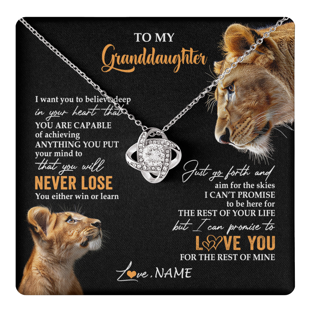 Love Knot Necklace 14K White Gold Finish | 1 | Personalized To My Granddaughter Necklace From Grandma Gigi You Will Never Lose Lion Granddaughter Birthday Gifts Christmas Customized Gift Box Message Card | teecentury