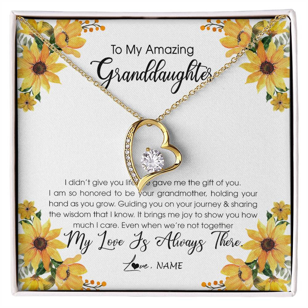 Forever Love Necklace 18K Yellow Gold Finish | Personalized To My Granddaughter Necklace From Grandma Grandmother My Love Is Always There Granddaughter Birthday Christmas Customized Gift Box Message Card | teecentury