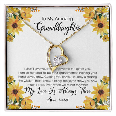 Forever Love Necklace 18K Yellow Gold Finish | Personalized To My Granddaughter Necklace From Grandma Grandmother My Love Is Always There Granddaughter Birthday Christmas Customized Gift Box Message Card | teecentury