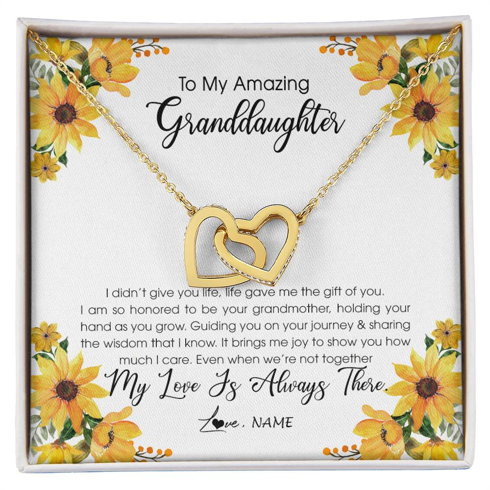 Interlocking Hearts Necklace 18K Yellow Gold Finish | Personalized To My Granddaughter Necklace From Grandma Grandmother My Love Is Always There Granddaughter Birthday Christmas Customized Gift Box Message Card | teecentury