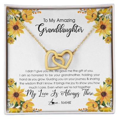 Interlocking Hearts Necklace 18K Yellow Gold Finish | Personalized To My Granddaughter Necklace From Grandma Grandmother My Love Is Always There Granddaughter Birthday Christmas Customized Gift Box Message Card | teecentury