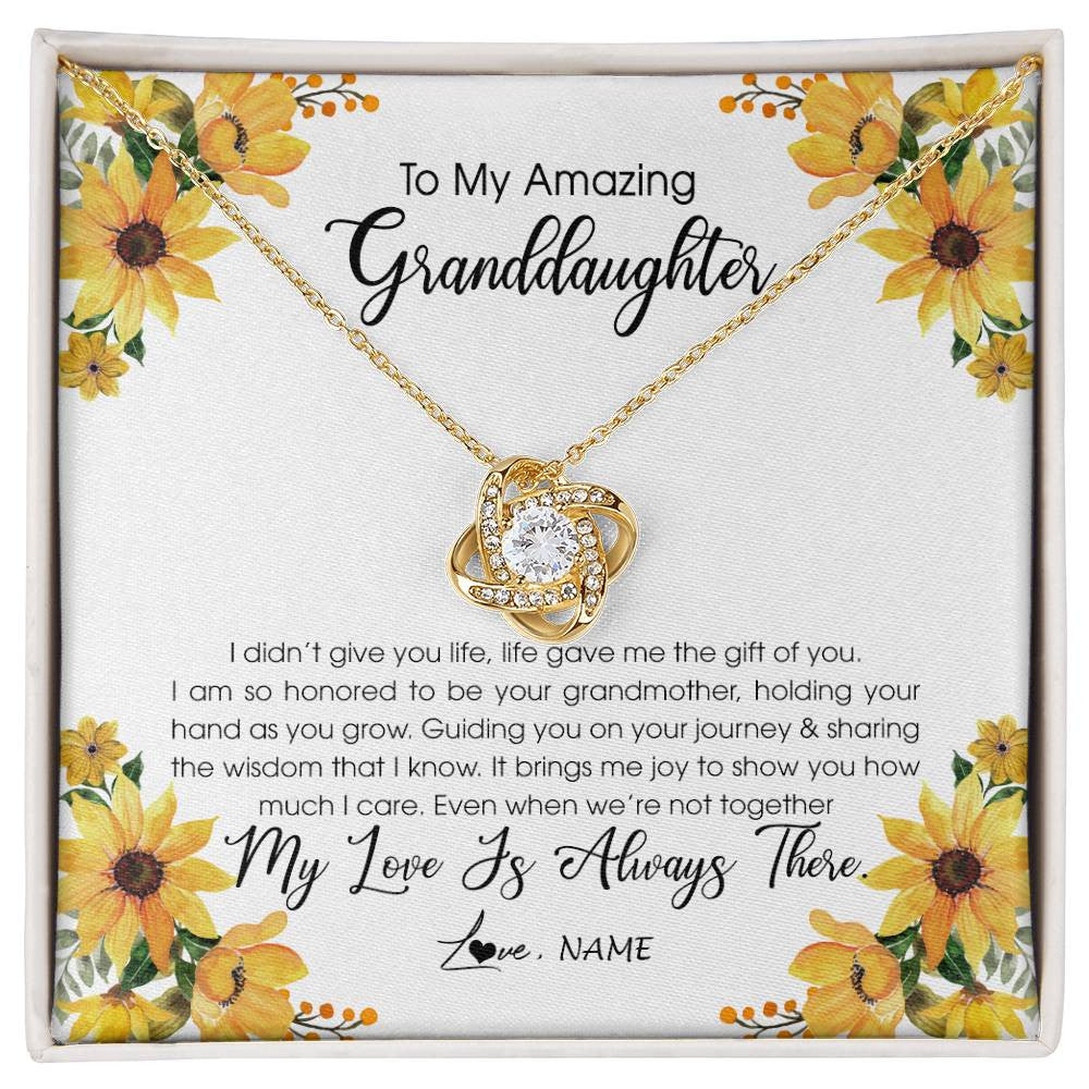 Love Knot Necklace 18K Yellow Gold Finish | Personalized To My Granddaughter Necklace From Grandma Grandmother My Love Is Always There Granddaughter Birthday Christmas Customized Gift Box Message Card | teecentury