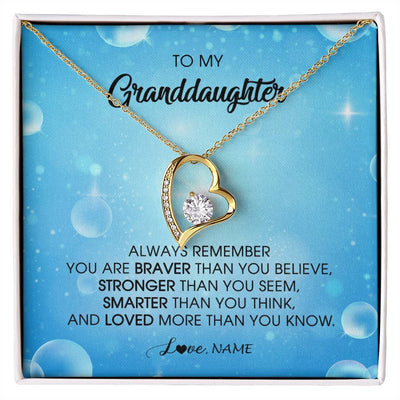 Forever Love Necklace 18K Yellow Gold Finish | Personalized To My Granddaughter Necklace From Grandma Grandpa Always Remember You Are Braver Granddaughter Jewelry Birthday Christmas Customized Message Card | teecentury