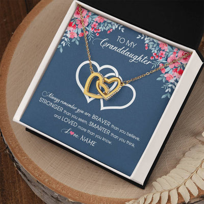 Interlocking Hearts Necklace 18K Yellow Gold Finish | Personalized To My Granddaughter Necklace From Grandma Grandpa Braver Stronger Smarter Loved Granddaughter Jewelry Birthday Christmas Customized Message Card | teecentury