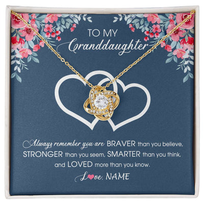 Love Knot Necklace 18K Yellow Gold Finish | Personalized To My Granddaughter Necklace From Grandma Grandpa Braver Stronger Smarter Loved Granddaughter Jewelry Birthday Christmas Customized Message Card | teecentury
