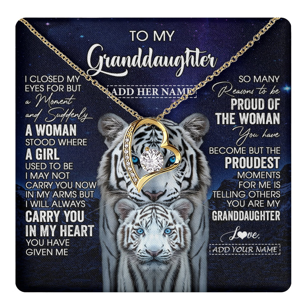 Forever Love Necklace 18K Yellow Gold Finish | 1 | Personalized To My Granddaughter Necklace From Grandma Grandpa I Close My Eyes White Tiger Granddaughter Birthday Gift Christmas Gift Box Message Card | https://teecentury.