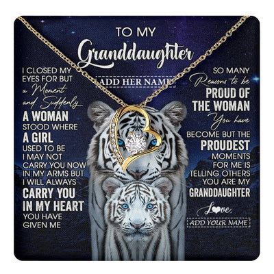 Forever Love Necklace 18K Yellow Gold Finish | 1 | Personalized To My Granddaughter Necklace From Grandma Grandpa I Close My Eyes White Tiger Granddaughter Birthday Gift Christmas Gift Box Message Card | https://teecentury.