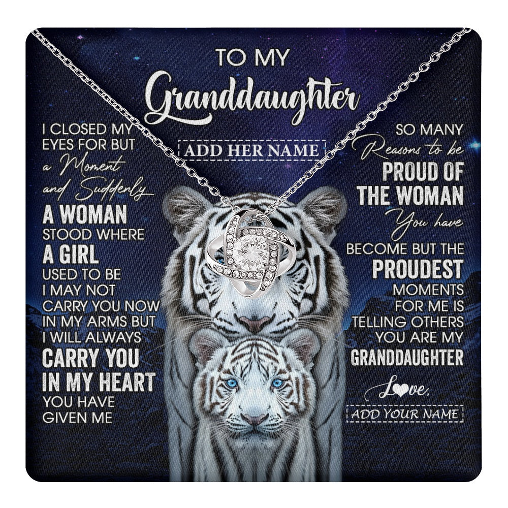 Love Knot Necklace 14K White Gold Finish | 1 | Personalized To My Granddaughter Necklace From Grandma Grandpa I Close My Eyes White Tiger Granddaughter Birthday Gift Christmas Gift Box Message Card | https://teecentury.