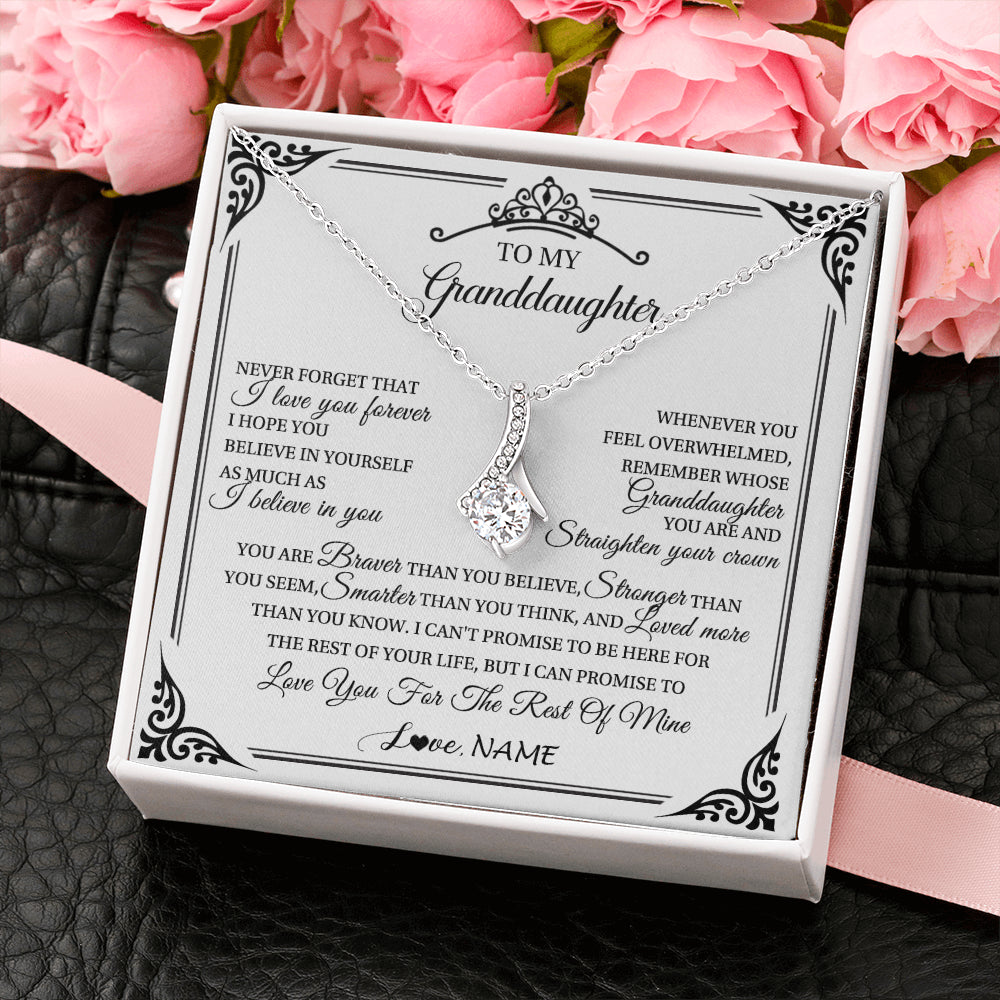 Alluring Beauty Necklace 14K White Gold Finish | 2 | Personalized To My Granddaughter Necklace From Grandma Grandpa I Love You Forever Granddaughter Birthday Graduation Christmas Customized Gift Box Message Card | teecentury