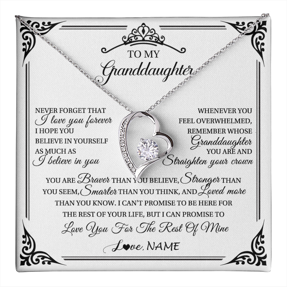 Forever Love Necklace 14K White Gold Finish | 1 | Personalized To My Granddaughter Necklace From Grandma Grandpa I Love You Forever Granddaughter Birthday Graduation Christmas Customized Gift Box Message Card | teecentury