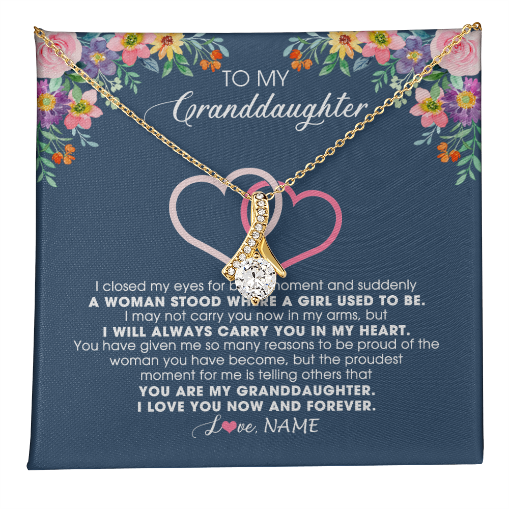 Alluring Beauty Necklace 18K Yellow Gold Finish | 1 | Personalized To My Granddaughter Necklace From Grandma Grandpa I Love You Now And Forever Jewelry For Granddaughter Birthday Christmas Customized Message Card | teecentury