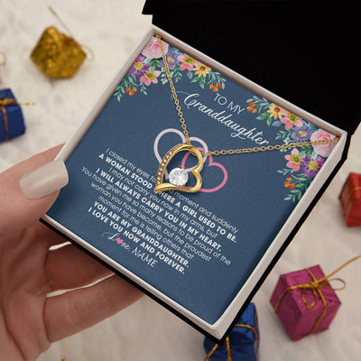 Forever Love Necklace 18K Yellow Gold Finish | 2 | Personalized To My Granddaughter Necklace From Grandma Grandpa I Love You Now And Forever Jewelry For Granddaughter Birthday Christmas Customized Message Card | teecentury