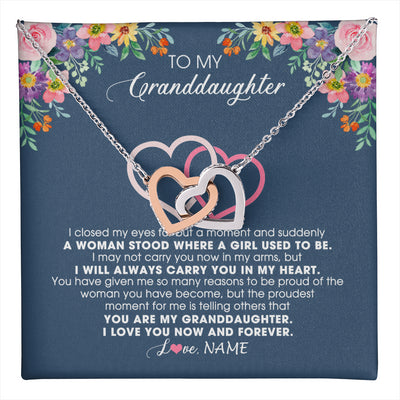 Interlocking Hearts Necklace Stainless Steel & Rose Gold Finish | 1 | Personalized To My Granddaughter Necklace From Grandma Grandpa I Love You Now And Forever Jewelry For Granddaughter Birthday Christmas Customized Message Card | teecentury