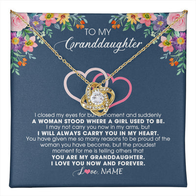 Love Knot Necklace 18K Yellow Gold Finish | 1 | Personalized To My Granddaughter Necklace From Grandma Grandpa I Love You Now And Forever Jewelry For Granddaughter Birthday Christmas Customized Message Card | teecentury