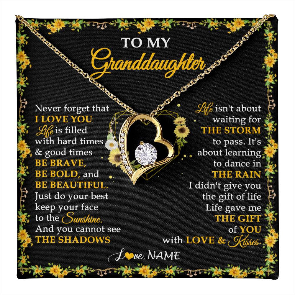 Forever Love Necklace 18K Yellow Gold Finish | 1 | Personalized To My Granddaughter Necklace From Grandma Grandpa I Love You Sunflower Granddaughter Birthday Jewelry Christmas Customized Gift Box Message Card | teecentury