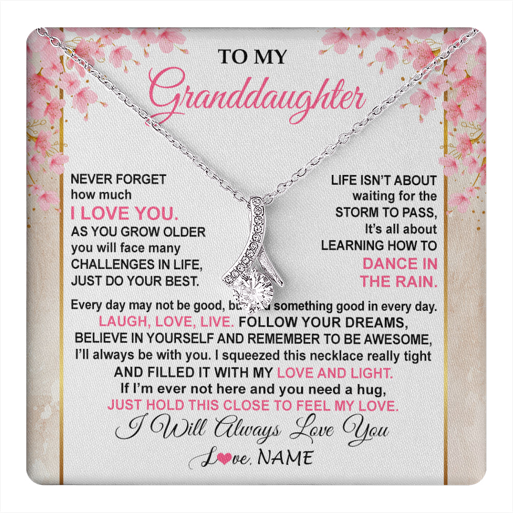 Alluring Beauty Necklace 14K White Gold Finish | 1 | Personalized To My Granddaughter Necklace From Grandma Grandpa Inspirational I Love You Granddaughter Birthday Graduation Customized Gift Box Message Card | teecentury