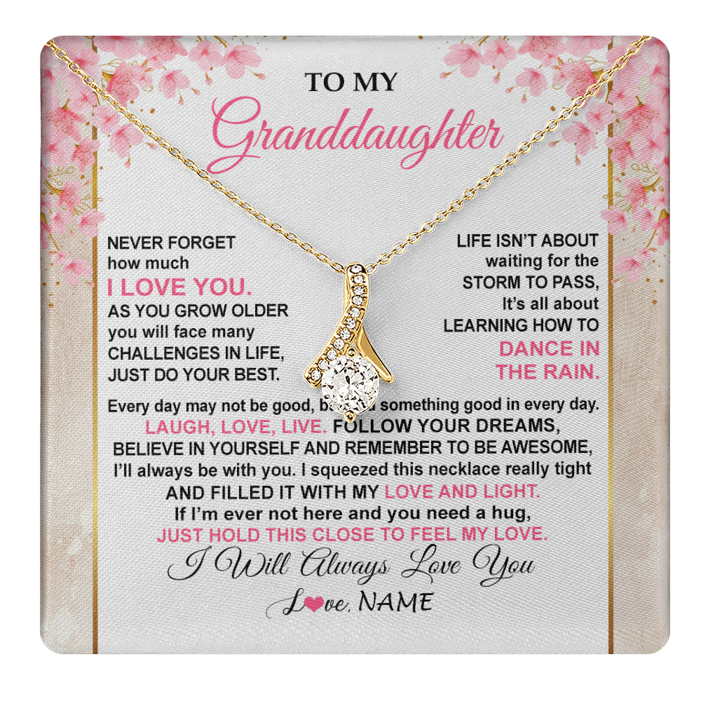 Alluring Beauty Necklace 18K Yellow Gold Finish | 1 | Personalized To My Granddaughter Necklace From Grandma Grandpa Inspirational I Love You Granddaughter Birthday Graduation Customized Gift Box Message Card | teecentury