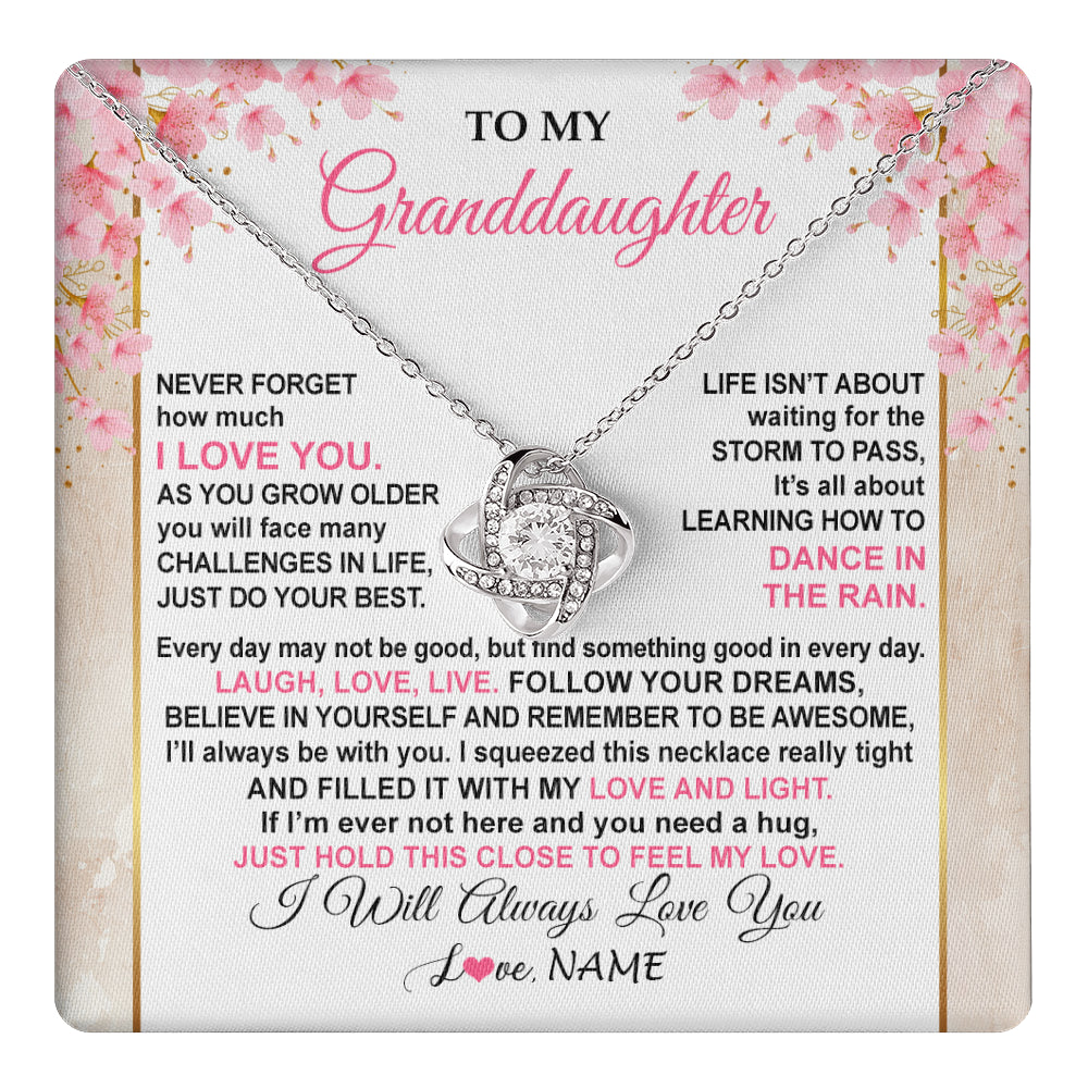 Love Knot Necklace 14K White Gold Finish | 1 | Personalized To My Granddaughter Necklace From Grandma Grandpa Inspirational I Love You Granddaughter Birthday Graduation Customized Gift Box Message Card | teecentury