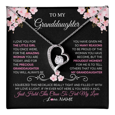 Forever Love Necklace 14K White Gold Finish | 1 | Personalized To My Granddaughter Necklace From Grandma Grandpa Love You Little Girl Granddaughter Birthday Jewelry Christmas Customized Gift Box Message Card | teecentury