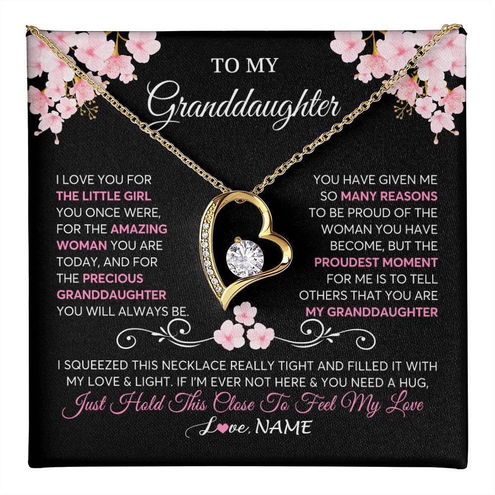 Forever Love Necklace 18K Yellow Gold Finish | 1 | Personalized To My Granddaughter Necklace From Grandma Grandpa Love You Little Girl Granddaughter Birthday Jewelry Christmas Customized Gift Box Message Card | teecentury