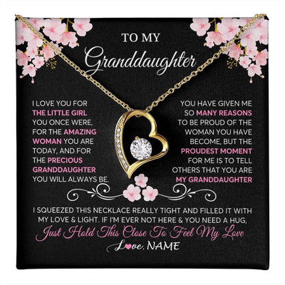 Forever Love Necklace 18K Yellow Gold Finish | 1 | Personalized To My Granddaughter Necklace From Grandma Grandpa Love You Little Girl Granddaughter Birthday Jewelry Christmas Customized Gift Box Message Card | teecentury