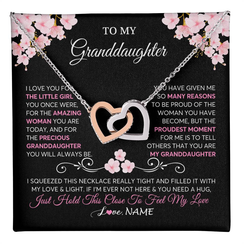 Interlocking Hearts Necklace Stainless Steel & Rose Gold Finish | 1 | Personalized To My Granddaughter Necklace From Grandma Grandpa Love You Little Girl Granddaughter Birthday Jewelry Christmas Customized Gift Box Message Card | teecentury