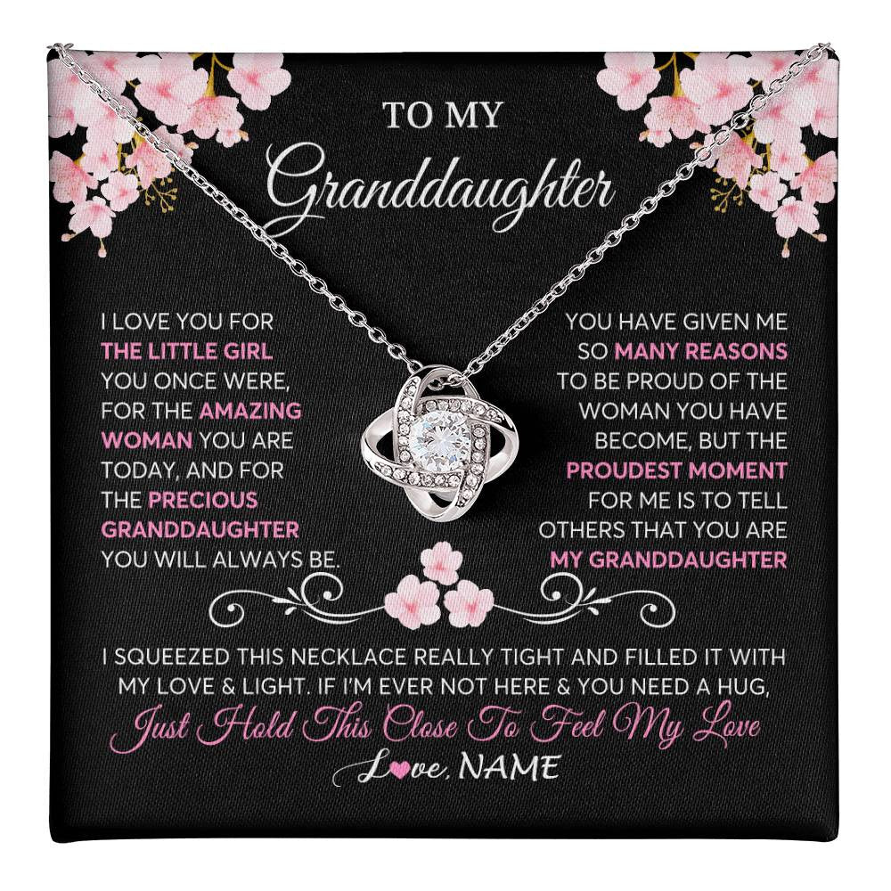Love Knot Necklace 14K White Gold Finish | 1 | Personalized To My Granddaughter Necklace From Grandma Grandpa Love You Little Girl Granddaughter Birthday Jewelry Christmas Customized Gift Box Message Card | teecentury