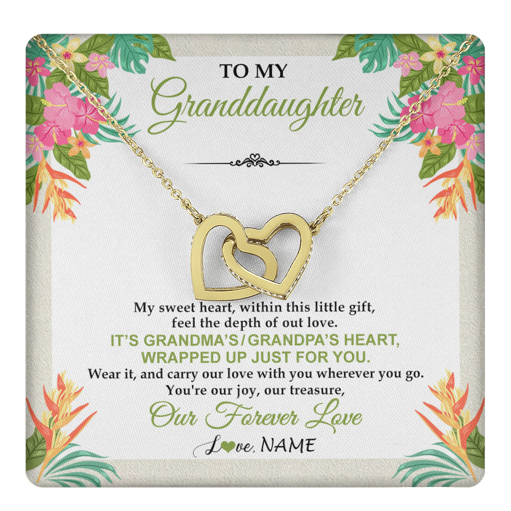 Interlocking Hearts Necklace 18K Yellow Gold Finish | 1 | Personalized To My Granddaughter Necklace From Grandma Grandpa My Sweet Heart Birthday Gift For Granddaughter Christmas Customized Gift Box Message Card | teecentury