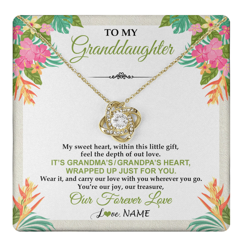 Love Knot Necklace 18K Yellow Gold Finish | 1 | Personalized To My Granddaughter Necklace From Grandma Grandpa My Sweet Heart Birthday Gift For Granddaughter Christmas Customized Gift Box Message Card | teecentury