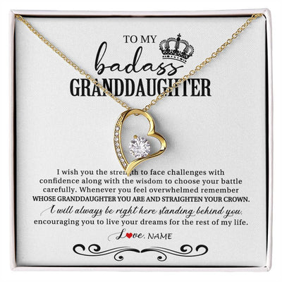Forever Love Necklace 18K Yellow Gold Finish | Personalized To My Granddaughter Necklace From Grandma Grandpa Nana Wish You The Strength Granddaughter Birthday Christmas Customized Gift Box Message Card | teecentury