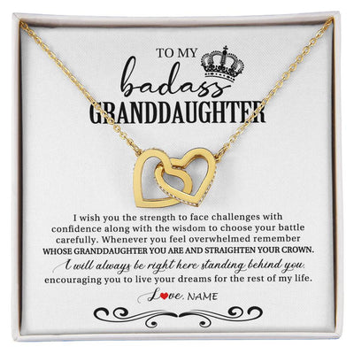Interlocking Hearts Necklace 18K Yellow Gold Finish | Personalized To My Granddaughter Necklace From Grandma Grandpa Nana Wish You The Strength Granddaughter Birthday Christmas Customized Gift Box Message Card | teecentury