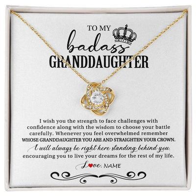 Love Knot Necklace 18K Yellow Gold Finish | Personalized To My Granddaughter Necklace From Grandma Grandpa Nana Wish You The Strength Granddaughter Birthday Christmas Customized Gift Box Message Card | teecentury
