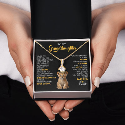 Alluring Beauty Necklace 18K Yellow Gold Finish | 2 | Personalized To My Granddaughter Necklace From Grandma Grandpa Never Feel You Are Alone Lion Birthday Gift Granddaughter Christmas Gift Box Message Card | teecentury