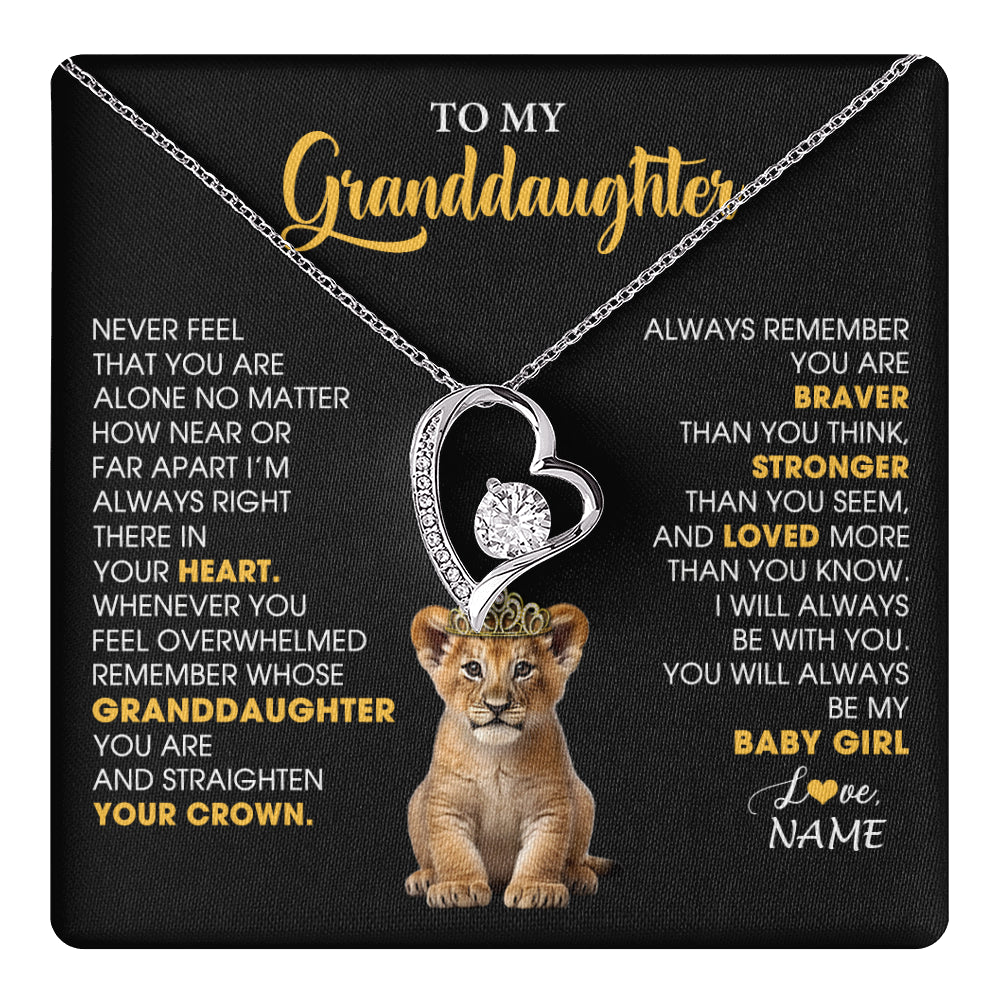 Forever Love Necklace 14K White Gold Finish | 1 | Personalized To My Granddaughter Necklace From Grandma Grandpa Never Feel You Are Alone Lion Birthday Gift Granddaughter Christmas Gift Box Message Card | teecentury