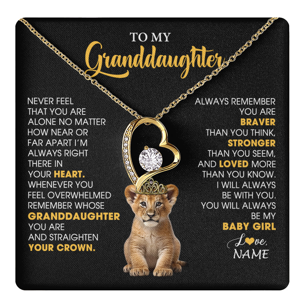 Forever Love Necklace 18K Yellow Gold Finish | 1 | Personalized To My Granddaughter Necklace From Grandma Grandpa Never Feel You Are Alone Lion Birthday Gift Granddaughter Christmas Gift Box Message Card | teecentury