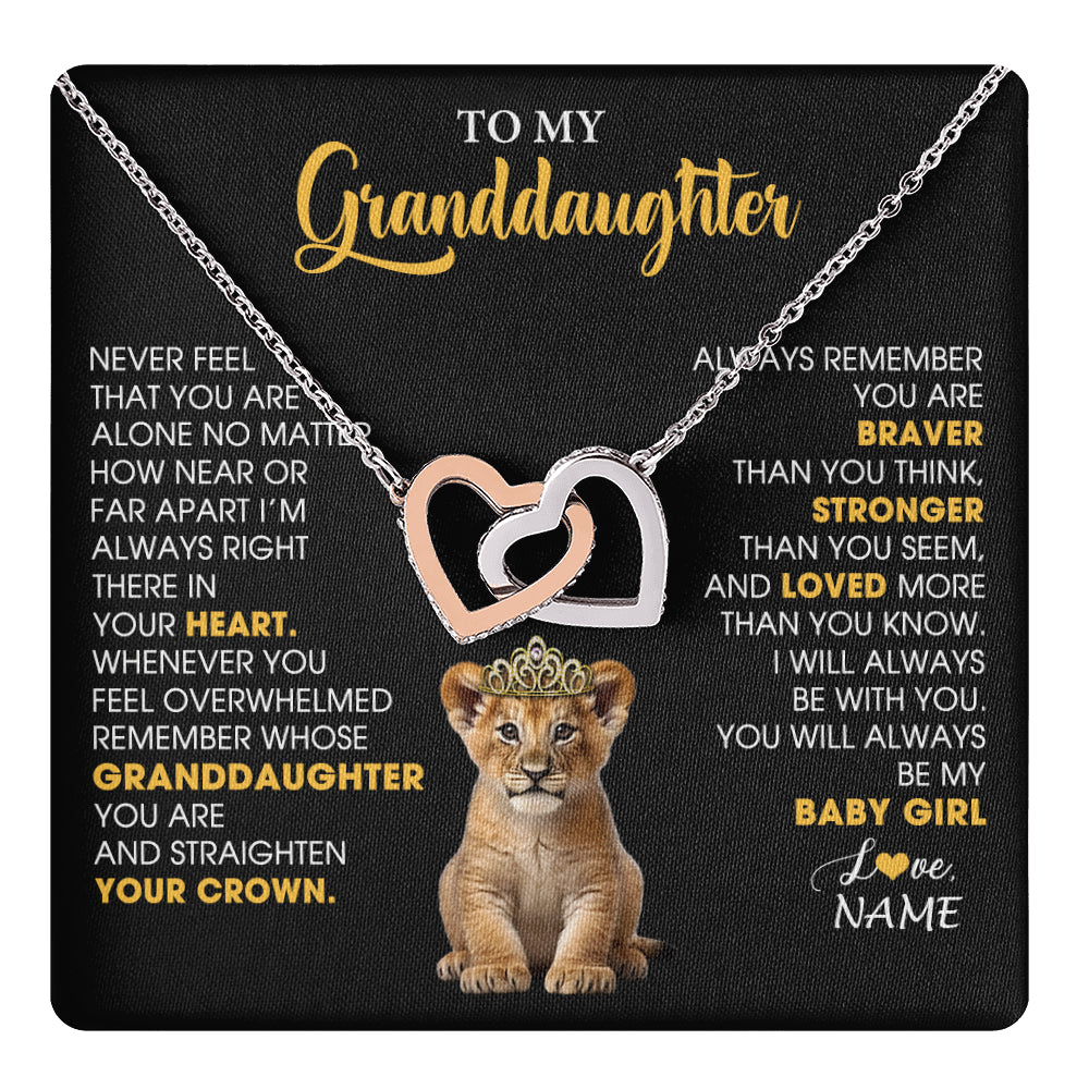 Interlocking Hearts Necklace Stainless Steel & Rose Gold Finish | 1 | Personalized To My Granddaughter Necklace From Grandma Grandpa Never Feel You Are Alone Lion Birthday Gift Granddaughter Christmas Gift Box Message Card | teecentury