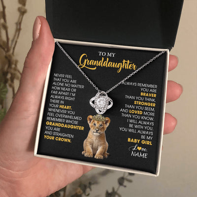Love Knot Necklace 14K White Gold Finish | 2 | Personalized To My Granddaughter Necklace From Grandma Grandpa Never Feel You Are Alone Lion Birthday Gift Granddaughter Christmas Gift Box Message Card | teecentury