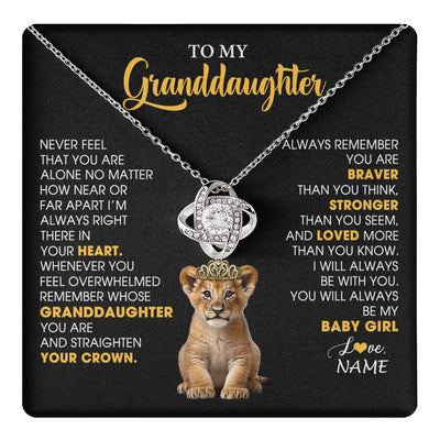 Love Knot Necklace 14K White Gold Finish | 1 | Personalized To My Granddaughter Necklace From Grandma Grandpa Never Feel You Are Alone Lion Birthday Gift Granddaughter Christmas Gift Box Message Card | teecentury