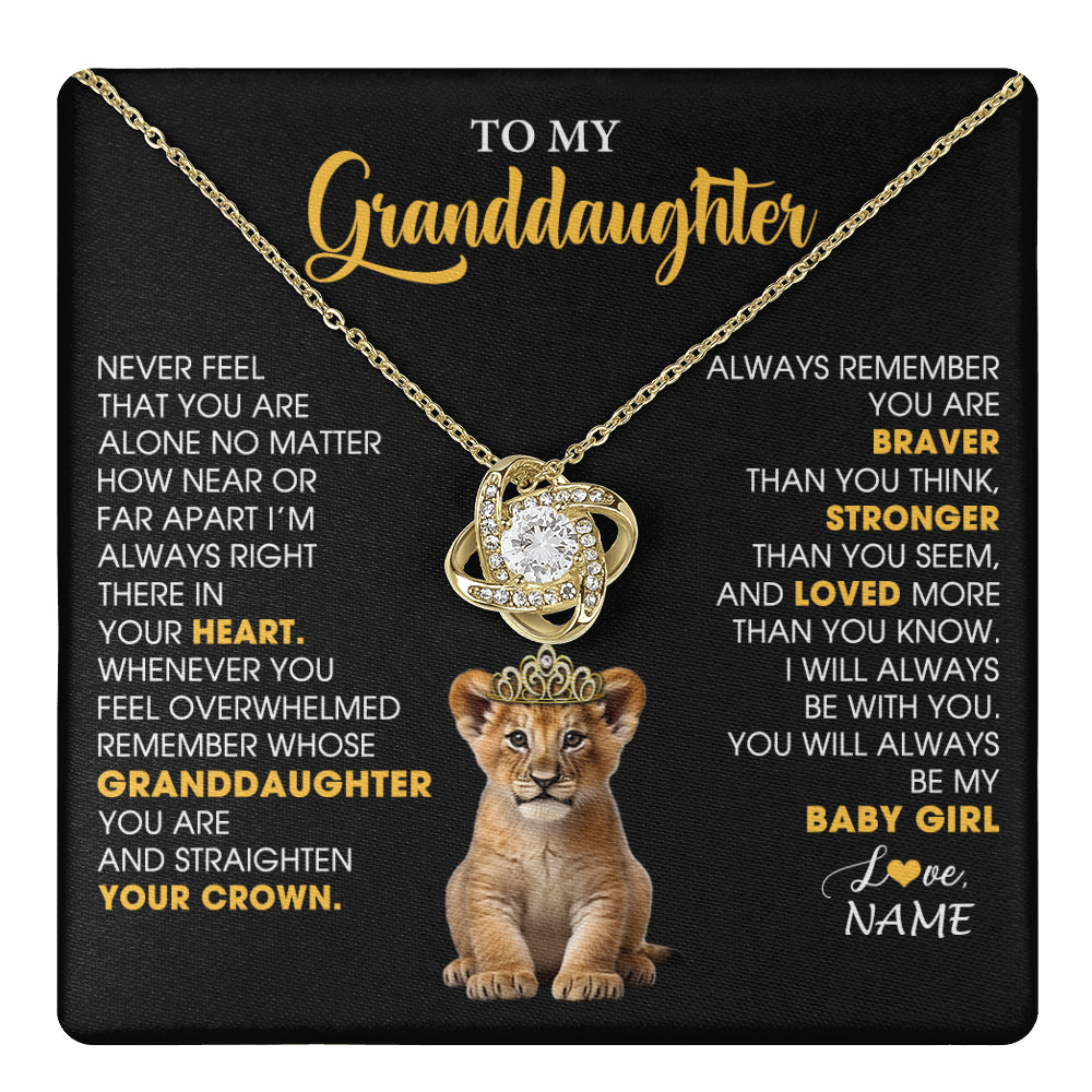 Love Knot Necklace 18K Yellow Gold Finish | 1 | Personalized To My Granddaughter Necklace From Grandma Grandpa Never Feel You Are Alone Lion Birthday Gift Granddaughter Christmas Gift Box Message Card | teecentury