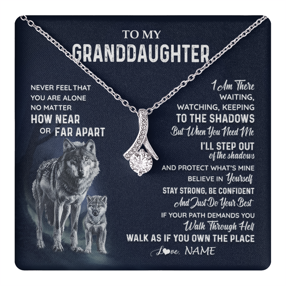 Alluring Beauty Necklace 14K White Gold Finish | 1 | Personalized To My Granddaughter Necklace From Grandma Grandpa Never Feel You Are Alone Wolf Granddaughter Birthday Christmas Customized Gift Box Message Card | teecentury